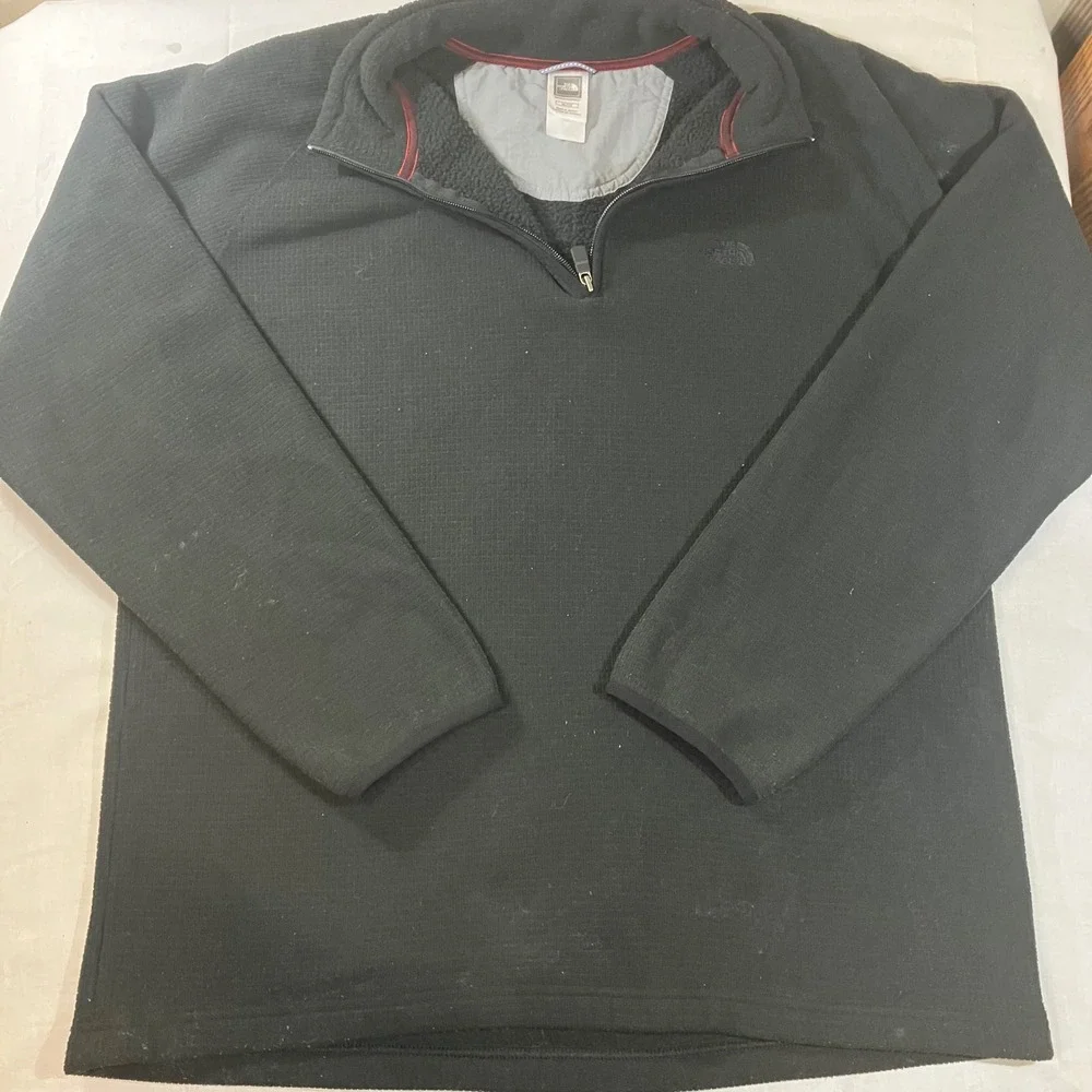 The North Face Mens XL Black Waffle Knit Grid Fleece 1/4 Zip Pullover Sweater